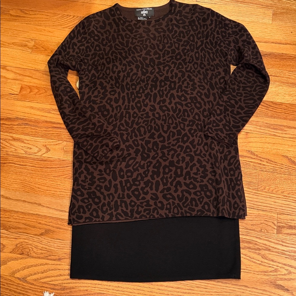 Nina CharlesForKasperASL 2pcLeopardTop&BlackSkirt Knit Wool&Acrylic Chic Med